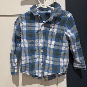 GAP Kids Blue and Green Plaid Button Down Shirt